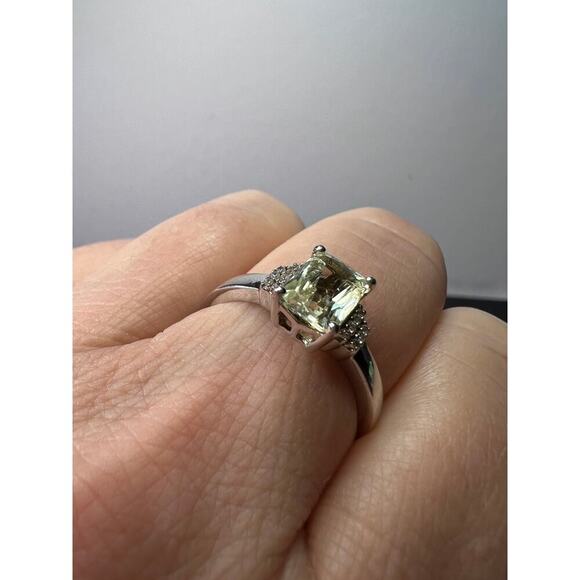 Prasiolite and zircon Sterling silver ring size 9 - Picture 5 of 10